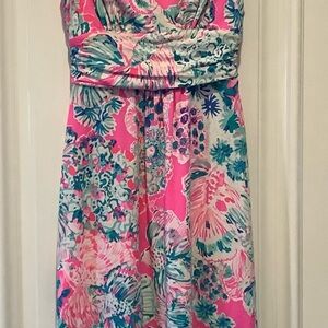 Lilly Pulitzer Sloane Pink Floral Dress Sleeveless Size XXS Colorful Preppy